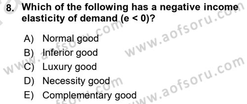 Introduction to Economics 1 Dersi 2021 - 2022 Yılı (Vize) Ara Sınav Soruları 8. Soru