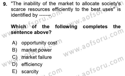 Introduction to Economics 1 Dersi Ara Sınavı Deneme Sınav Soruları 9. Soru