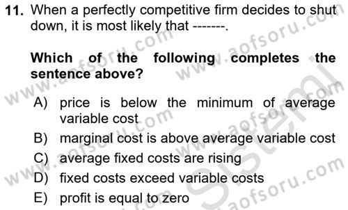 Introduction to Economics 1 Dersi 2021 - 2022 Yılı (Final) Dönem Sonu Sınav Soruları 11. Soru