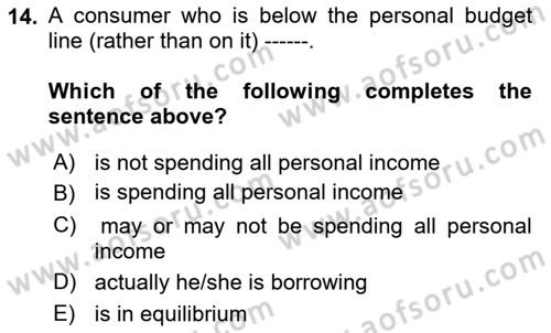 Introduction to Economics 1 Dersi 2021 - 2022 Yılı (Final) Dönem Sonu Sınav Soruları 14. Soru