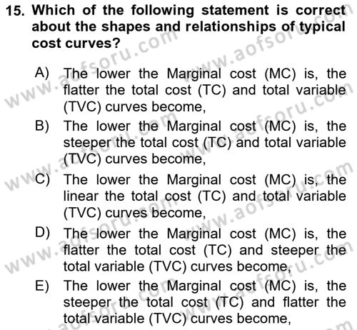 Introduction to Economics 1 Dersi 2021 - 2022 Yılı (Final) Dönem Sonu Sınav Soruları 15. Soru