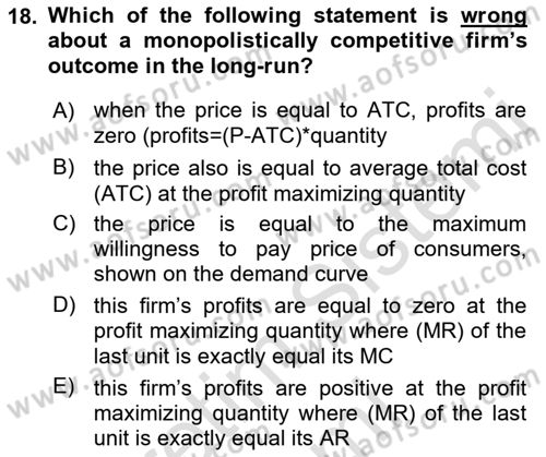 Introduction to Economics 1 Dersi 2021 - 2022 Yılı (Final) Dönem Sonu Sınav Soruları 18. Soru