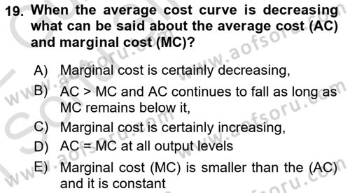 Introduction to Economics 1 Dersi 2021 - 2022 Yılı (Final) Dönem Sonu Sınav Soruları 19. Soru