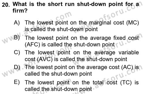Introduction to Economics 1 Dersi 2021 - 2022 Yılı (Final) Dönem Sonu Sınav Soruları 20. Soru
