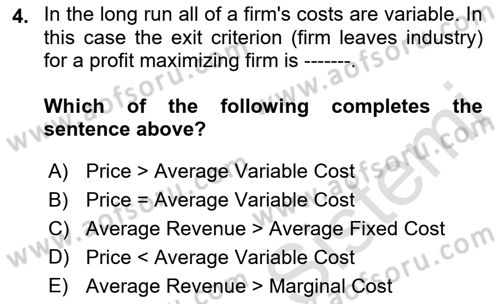 Introduction to Economics 1 Dersi 2021 - 2022 Yılı (Final) Dönem Sonu Sınav Soruları 4. Soru