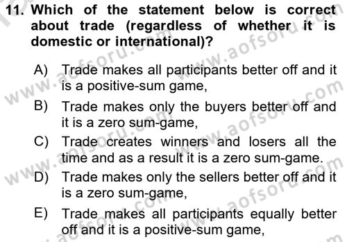 Introduction to Economics 1 Dersi 2021 - 2022 Yılı Yaz Okulu Sınav Soruları 11. Soru