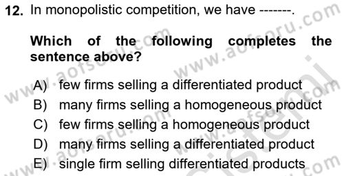 Introduction to Economics 1 Dersi 2021 - 2022 Yılı Yaz Okulu Sınav Soruları 12. Soru