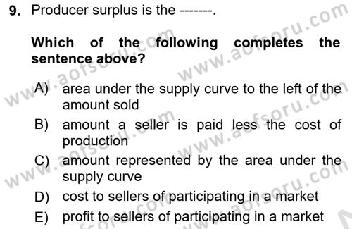 Introduction to Economics 1 Dersi 2021 - 2022 Yılı Yaz Okulu Sınav Soruları 9. Soru