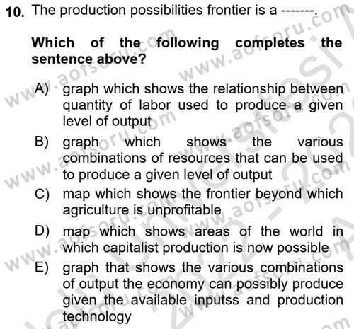 Introduction to Economics 1 Dersi Ara Sınavı Deneme Sınav Soruları 10. Soru