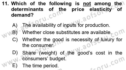 Introduction to Economics 1 Dersi Ara Sınavı Deneme Sınav Soruları 11. Soru