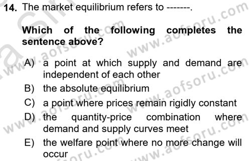 Introduction to Economics 1 Dersi Ara Sınavı Deneme Sınav Soruları 14. Soru