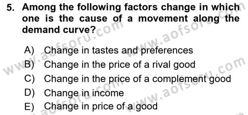 Introduction to Economics 1 Dersi Ara Sınavı Deneme Sınav Soruları 5. Soru