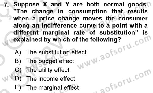 Introduction to Economics 1 Dersi Ara Sınavı Deneme Sınav Soruları 7. Soru