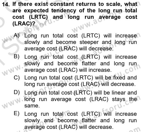 Introduction to Economics 1 Dersi 2022 - 2023 Yılı (Final) Dönem Sonu Sınav Soruları 14. Soru