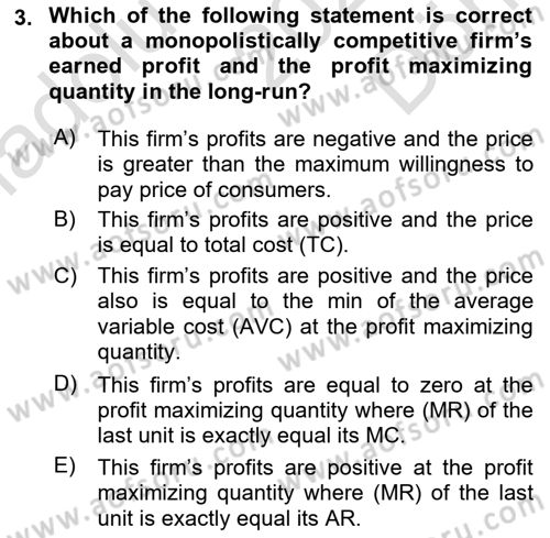 Introduction to Economics 1 Dersi 2022 - 2023 Yılı (Final) Dönem Sonu Sınav Soruları 3. Soru