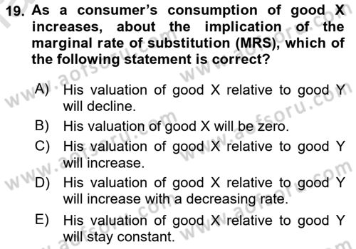 Introduction to Economics 1 Dersi 2023 - 2024 Yılı (Vize) Ara Sınavı 19. Soru