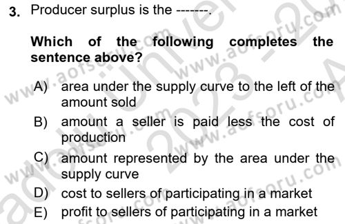 Introduction to Economics 1 Dersi 2023 - 2024 Yılı (Vize) Ara Sınavı 3. Soru