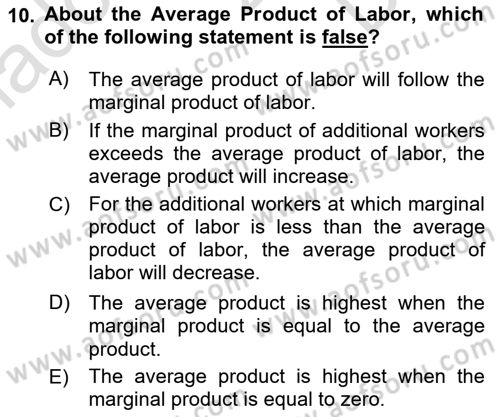 Introduction to Economics 1 Dersi 2023 - 2024 Yılı (Final) Dönem Sonu Sınav Soruları 10. Soru