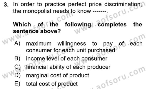 Introduction to Economics 1 Dersi 2023 - 2024 Yılı (Final) Dönem Sonu Sınav Soruları 3. Soru