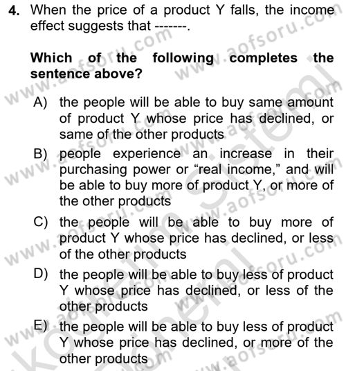 Introduction to Economics 1 Dersi 2023 - 2024 Yılı (Final) Dönem Sonu Sınav Soruları 4. Soru