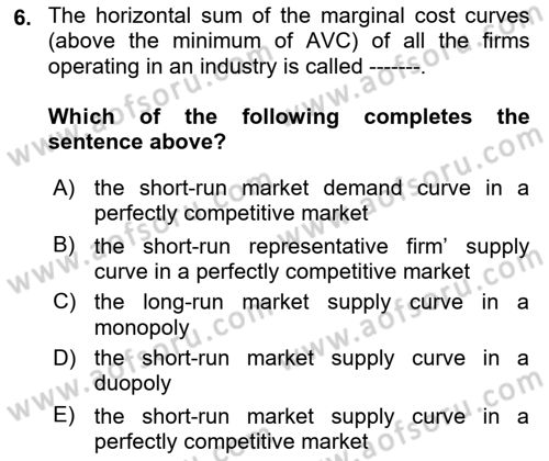Introduction to Economics 1 Dersi 2023 - 2024 Yılı (Final) Dönem Sonu Sınav Soruları 6. Soru