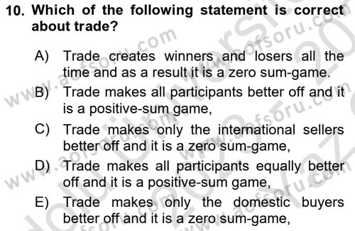 Introduction to Economics 1 Dersi 2023 - 2024 Yılı Yaz Okulu Sınav Soruları 10. Soru