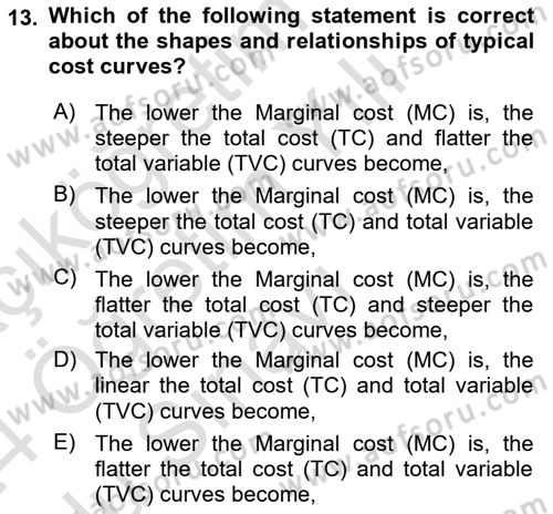 Introduction to Economics 1 Dersi 2023 - 2024 Yılı Yaz Okulu Sınav Soruları 13. Soru