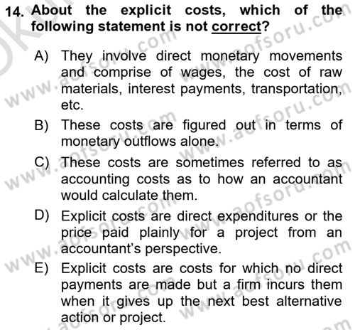 Introduction to Economics 1 Dersi 2023 - 2024 Yılı Yaz Okulu Sınav Soruları 14. Soru