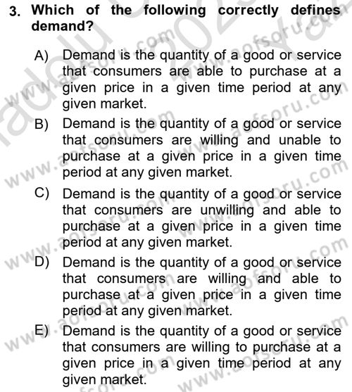 Introduction to Economics 1 Dersi 2023 - 2024 Yılı Yaz Okulu Sınav Soruları 3. Soru