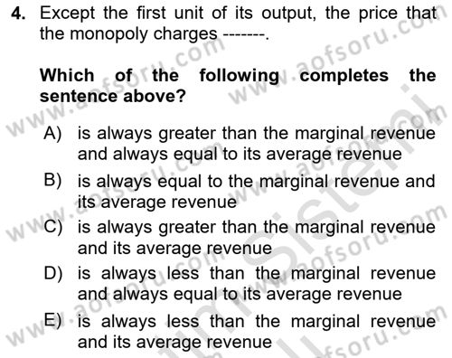 Introduction to Economics 1 Dersi 2023 - 2024 Yılı Yaz Okulu Sınav Soruları 4. Soru