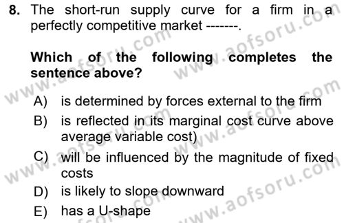 Introduction to Economics 1 Dersi 2023 - 2024 Yılı Yaz Okulu Sınav Soruları 8. Soru