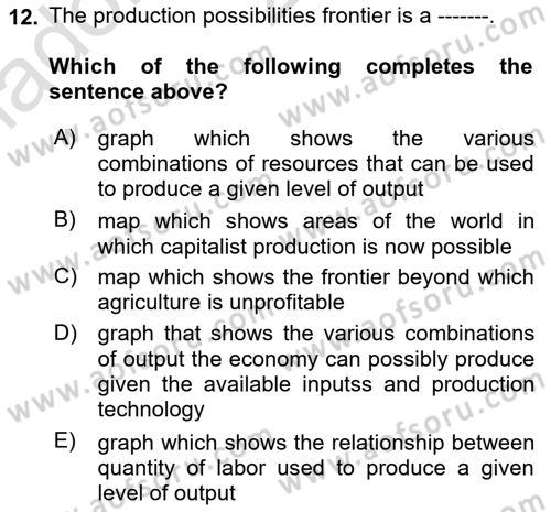 Introduction to Economics 1 Dersi Ara Sınavı Deneme Sınav Soruları 12. Soru