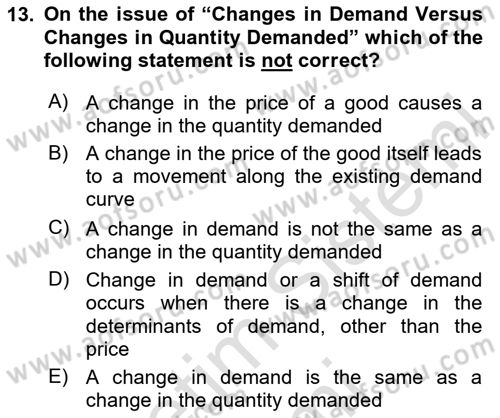 Introduction to Economics 1 Dersi Ara Sınavı Deneme Sınav Soruları 13. Soru