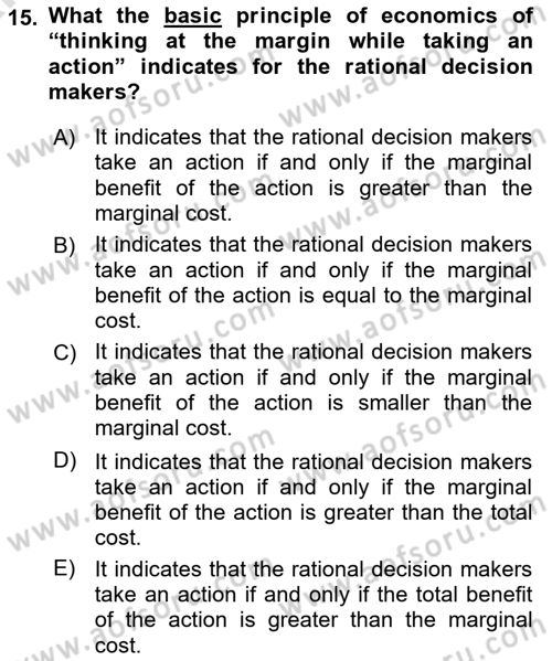 Introduction to Economics 1 Dersi 2024 - 2025 Yılı (Vize) Ara Sınav Soruları 15. Soru