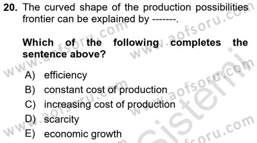 Introduction to Economics 1 Dersi Ara Sınavı Deneme Sınav Soruları 20. Soru