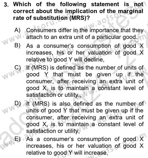 Introduction to Economics 1 Dersi Ara Sınavı Deneme Sınav Soruları 3. Soru
