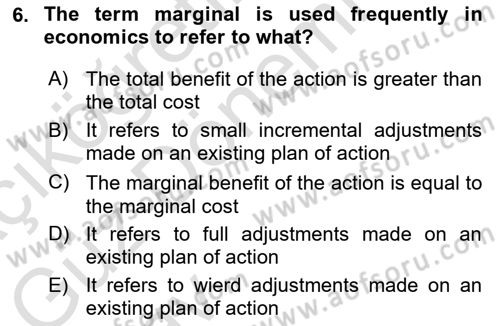 Introduction to Economics 1 Dersi Ara Sınavı Deneme Sınav Soruları 6. Soru
