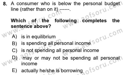 Introduction to Economics 1 Dersi Ara Sınavı Deneme Sınav Soruları 8. Soru
