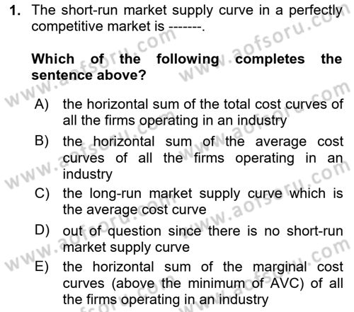 Introduction to Economics 1 Dersi 2024 - 2025 Yılı (Final) Dönem Sonu Sınav Soruları 1. Soru