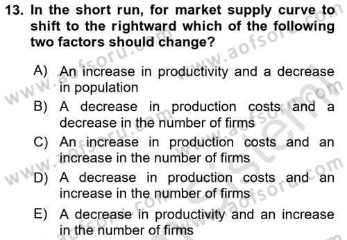 Introduction to Economics 1 Dersi 2024 - 2025 Yılı (Final) Dönem Sonu Sınav Soruları 13. Soru