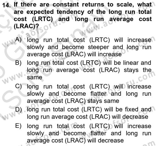 Introduction to Economics 1 Dersi 2024 - 2025 Yılı (Final) Dönem Sonu Sınav Soruları 14. Soru