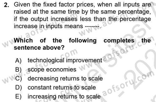 Introduction to Economics 1 Dersi 2024 - 2025 Yılı (Final) Dönem Sonu Sınav Soruları 2. Soru