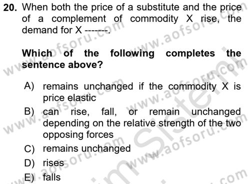 Introduction to Economics 1 Dersi 2024 - 2025 Yılı (Final) Dönem Sonu Sınav Soruları 20. Soru