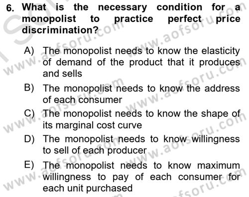 Introduction to Economics 1 Dersi 2024 - 2025 Yılı (Final) Dönem Sonu Sınav Soruları 6. Soru