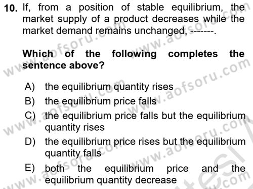 Introduction to Economics 1 Dersi 2024 - 2025 Yılı Yaz Okulu Sınav Soruları 10. Soru
