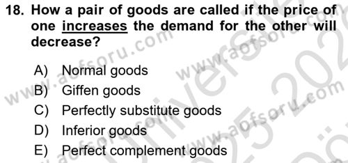 Introduction to Economics 1 Dersi 2025 - 2026 Yılı (Vize) Ara Sınav Soruları 18. Soru