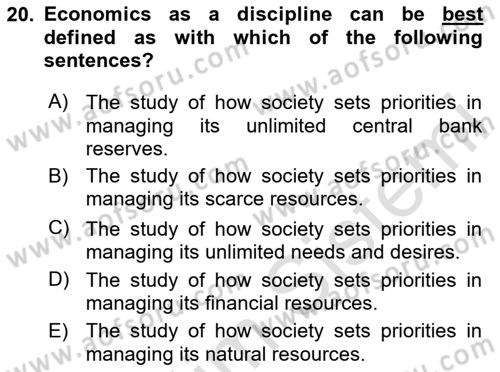 Introduction to Economics 1 Dersi 2025 - 2026 Yılı (Vize) Ara Sınav Soruları 20. Soru