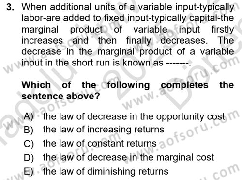 Introduction to Economics 1 Dersi 2025 - 2026 Yılı (Final) Dönem Sonu Sınav Soruları 3. Soru