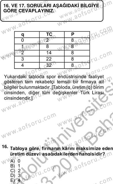 Spor Ekonomisi Dersi 2013 - 2014 Yılı (Vize) Ara Sınavı 16. Soru