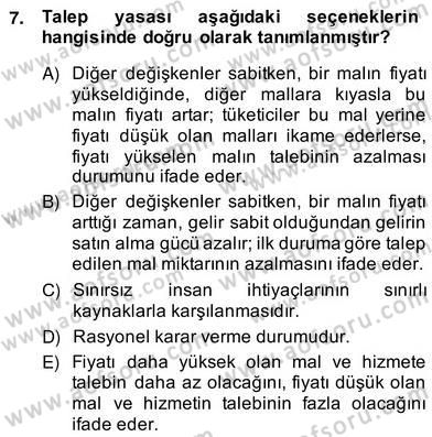 Spor Ekonomisi Dersi 2013 - 2014 Yılı (Vize) Ara Sınavı 7. Soru